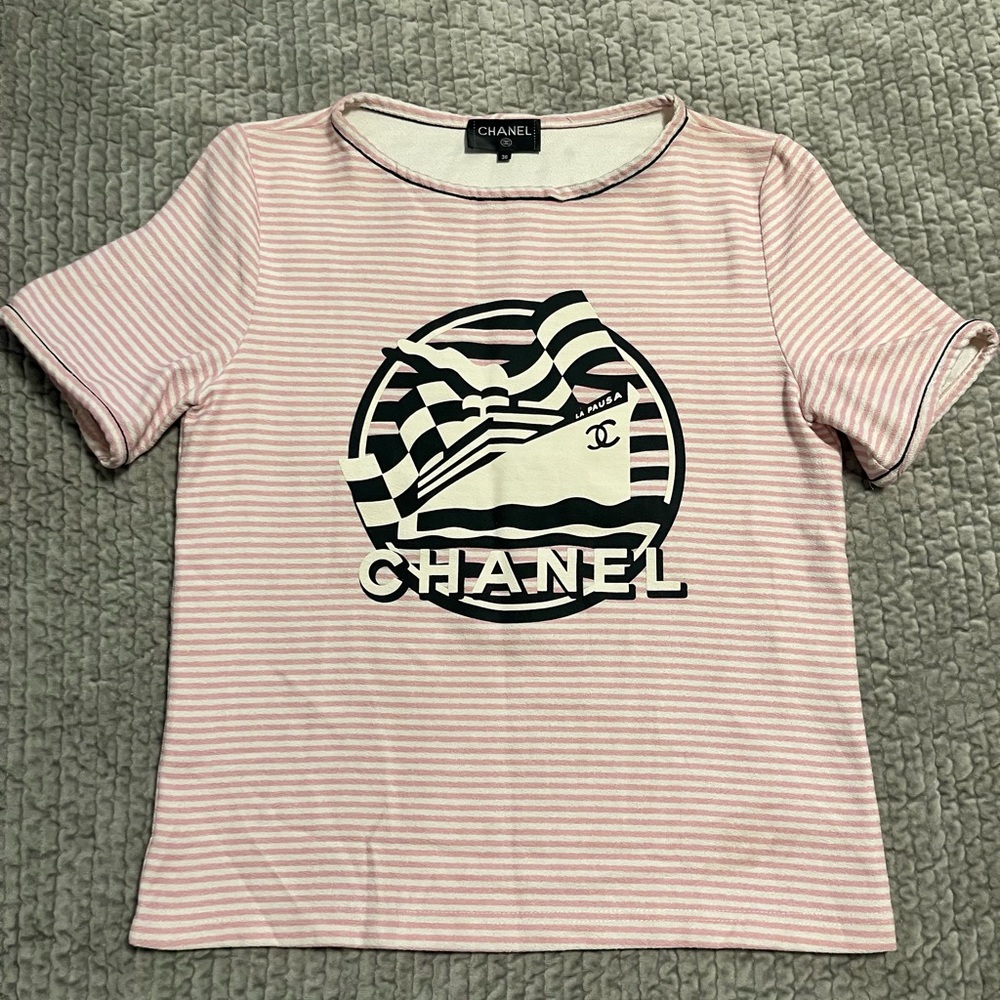 CHANEL Pink and White Striped Top